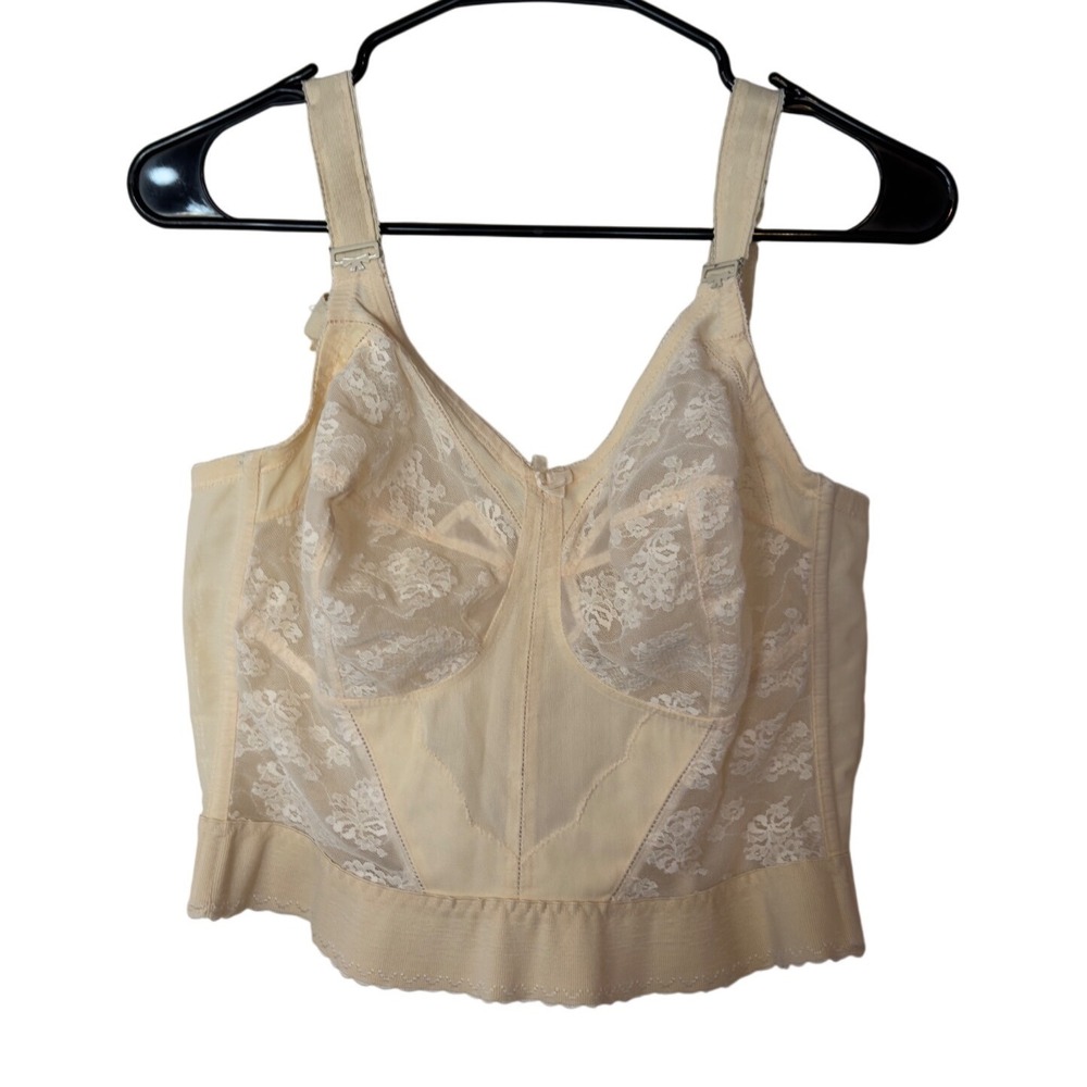 Vintage 70s/80s Bali Sky Bali Longline Soft Cup Lace Corset Bra Size 40D Beige